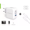 Conceptronic 3 portu 67 W GaN USB PD lādētājs ar USB-C uzlādes kabeli, USB-C x 2, USB-A x 1, QC 3.0, PPS