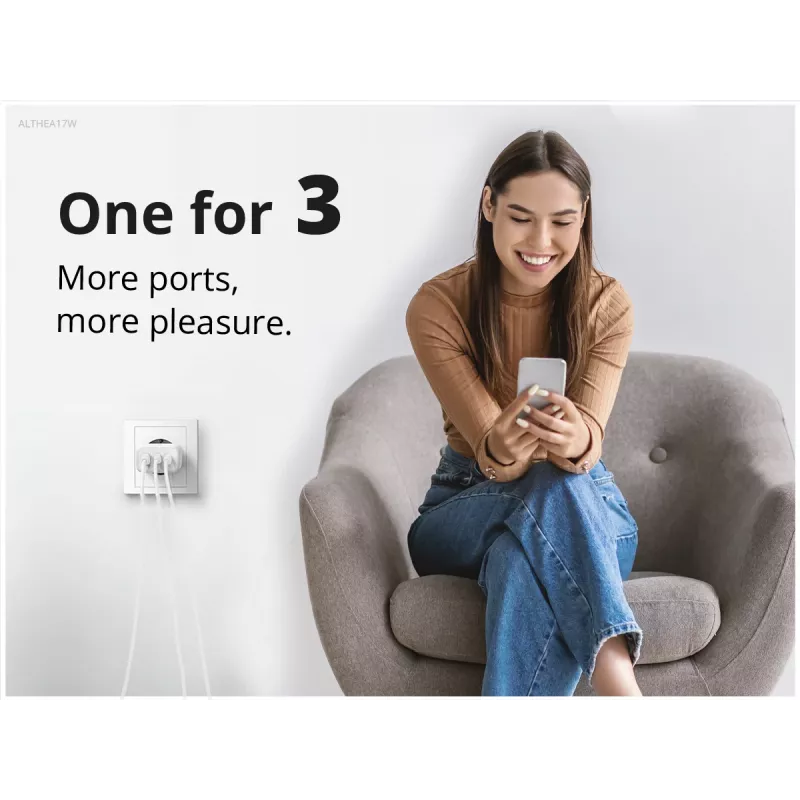 Conceptronic 3 portu 67 W GaN USB PD lādētājs ar USB-C uzlādes kabeli, USB-C x 2, USB-A x 1, QC 3.0, PPS