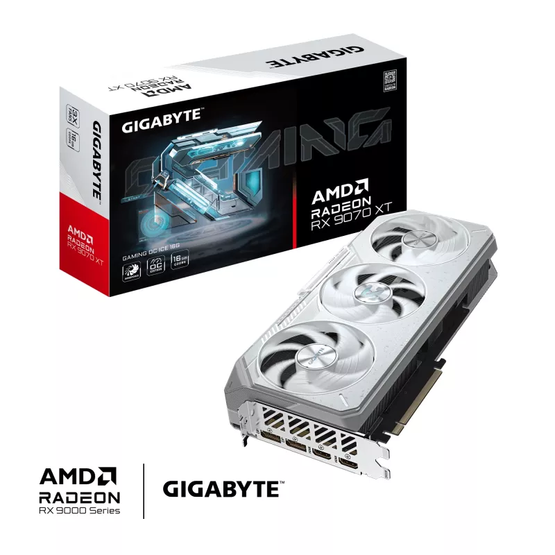 Grafikas karte GIGABYTE Radeon RX 9070 XT GAMING OC ICE 16 GB GDDR6 256 bitu PCIe 5.0 3 ventilatori balta