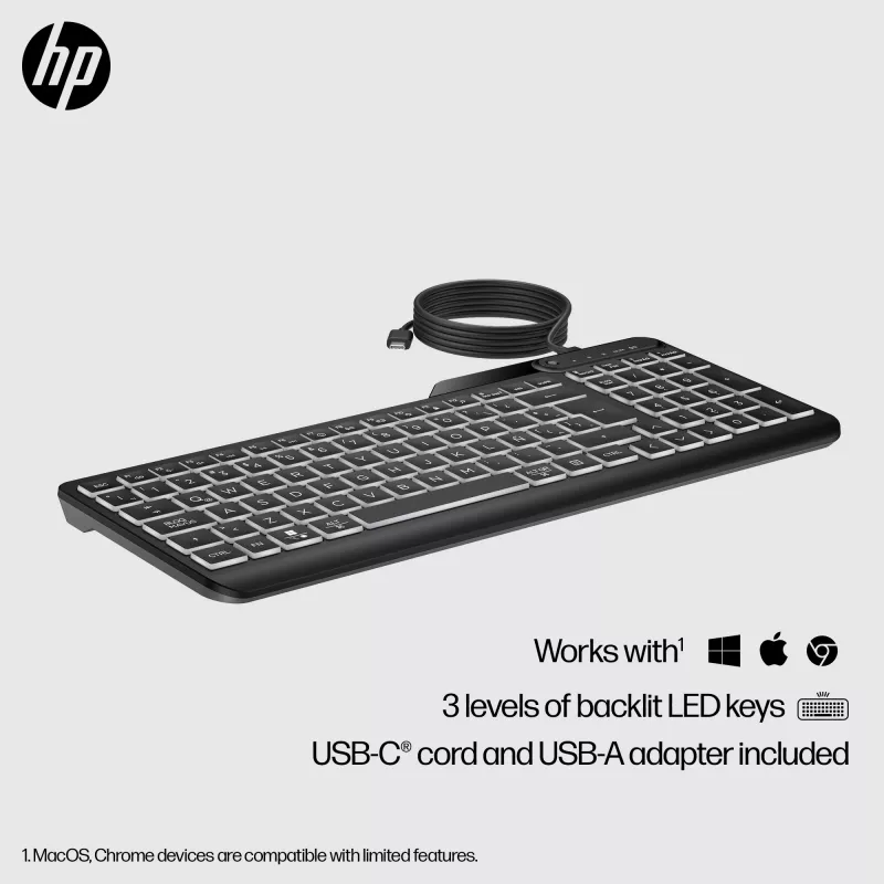 HP 400 Backlit vadu tastatūra pilna izmēra USB melna