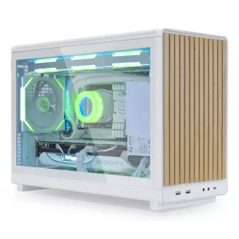 PC korpuss Lian Li A3-mATX Micro Tower — Balts ar koku, atbalsta ATX/SFX/SFX-L barošanas blokus, Micro-ATX/Micro-ITX, 1x3.5 collu + 2x2.5 collu