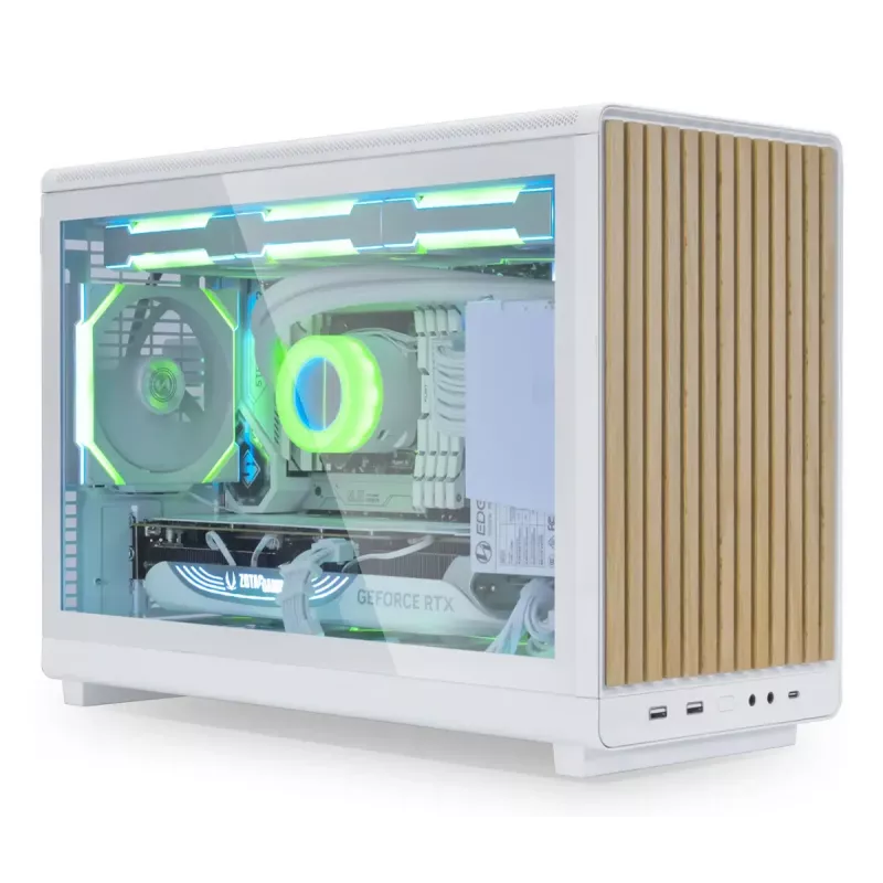 PC korpuss Lian Li A3-mATX Micro Tower — Balts ar koku, atbalsta ATX/SFX/SFX-L barošanas blokus, Micro-ATX/Micro-ITX, 1x3.5 collu + 2x2.5 collu