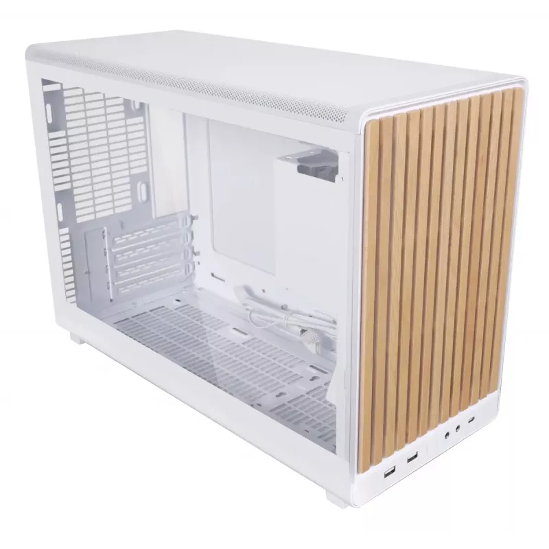 PC korpuss Lian Li A3-mATX Micro Tower — Balts ar koku, atbalsta ATX/SFX/SFX-L barošanas blokus, Micro-ATX/Micro-ITX, 1x3.5 collu + 2x2.5 collu