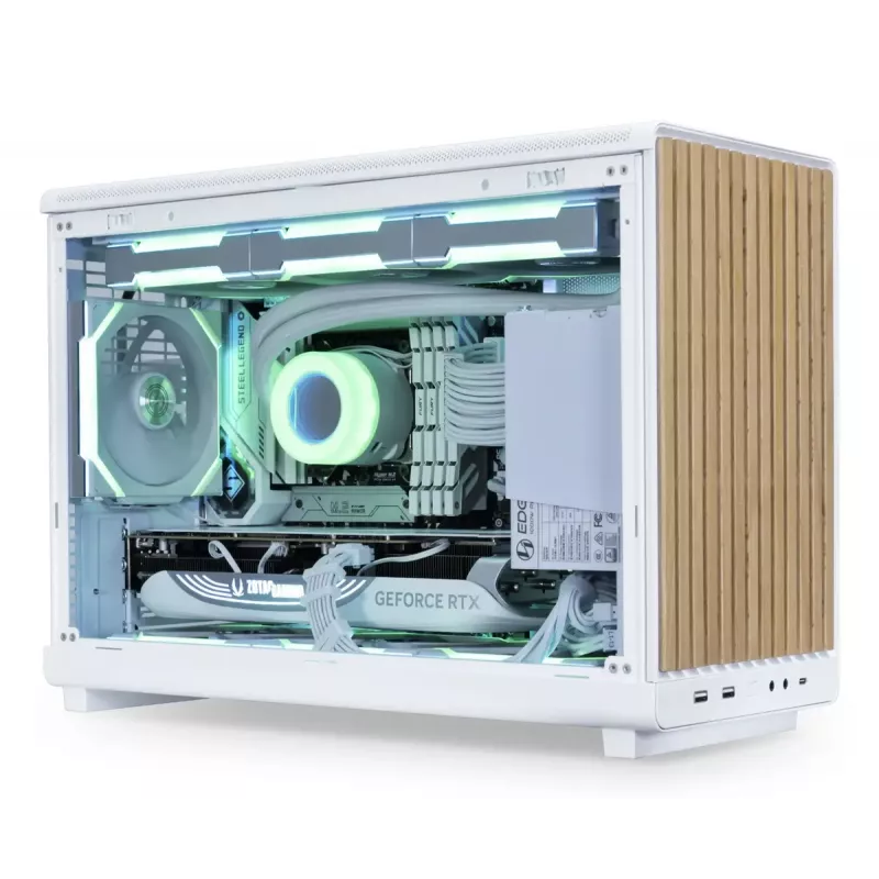 PC korpuss Lian Li A3-mATX Micro Tower — Balts ar koku, atbalsta ATX/SFX/SFX-L barošanas blokus, Micro-ATX/Micro-ITX, 1x3.5 collu + 2x2.5 collu