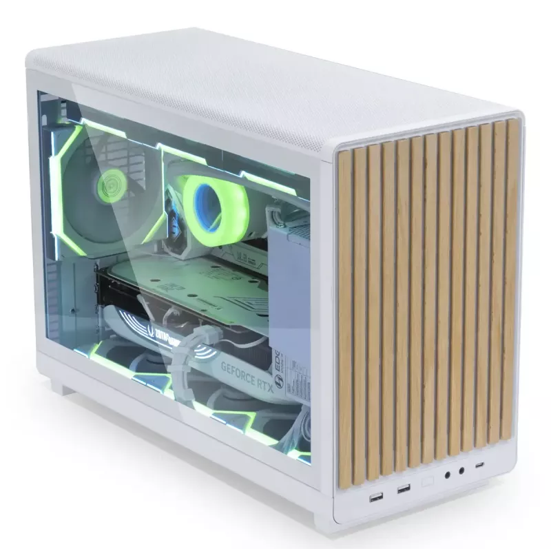 PC korpuss Lian Li A3-mATX Micro Tower — Balts ar koku, atbalsta ATX/SFX/SFX-L barošanas blokus, Micro-ATX/Micro-ITX, 1x3.5 collu + 2x2.5 collu