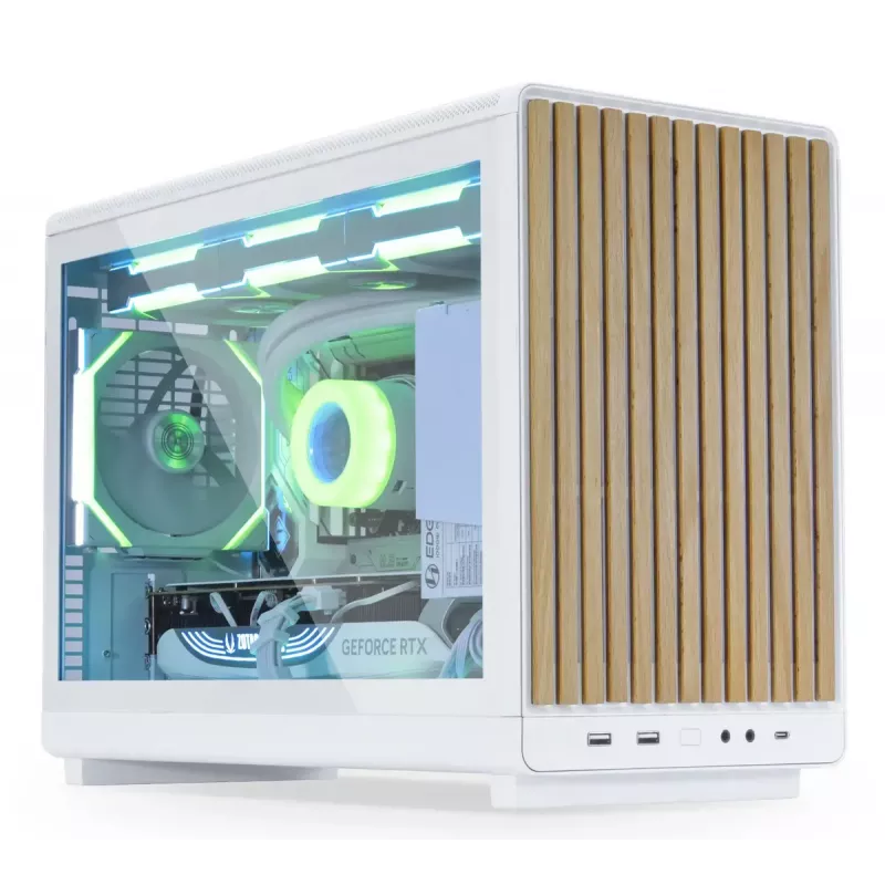 PC korpuss Lian Li A3-mATX Micro Tower — Balts ar koku, atbalsta ATX/SFX/SFX-L barošanas blokus, Micro-ATX/Micro-ITX, 1x3.5 collu + 2x2.5 collu