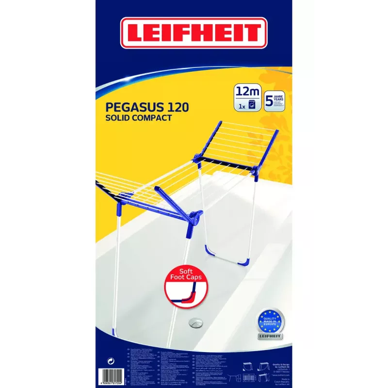 Stāvošais drēbju žāvētājs Leifheit Pegasus 120 Solid Compact, salokāms metāls/plastmasa, 12 m žāvēšanas laukums, 920×440×1490 mm