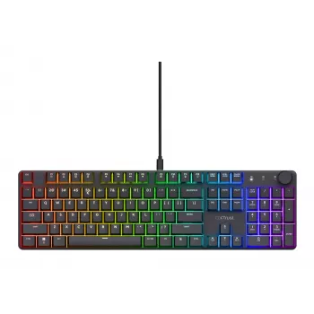 Mehāniskā spēļu tastatūra TRUST GXT 866 TORIX USB pilnizmēra 104 taustiņi QWERTY melna RGB