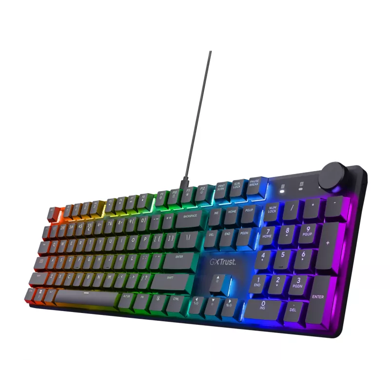 Mehāniskā spēļu tastatūra TRUST GXT 866 TORIX USB pilnizmēra 104 taustiņi QWERTY melna RGB