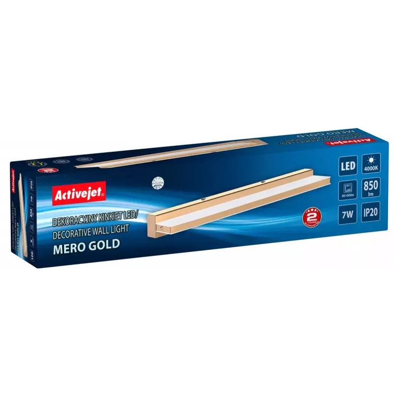 LED sienas lampa ActiveJet AJE-MERO GOLD, virsmas montāža, taisnstūrveida, 4000 K, 850 lm, nenomaināms gaismas avots