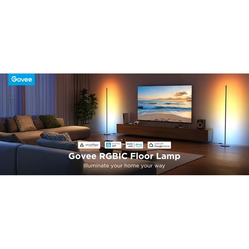Stāvlampa Govee Matter RGBICW H8076C13 — viedais LED apgaismojums ar RGBIC un regulējamu balto gaismu