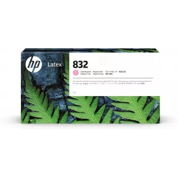 HP 832 1 litra gaiši fuksīna lateksa tintes kasetne, HP Latex 700, 700 W, 800, 800 W printeriem, termiskā tintes strūklas druka, fuksīna krāsa, Ķīna, ASV, Singapūra, 243 mm, 64 mm