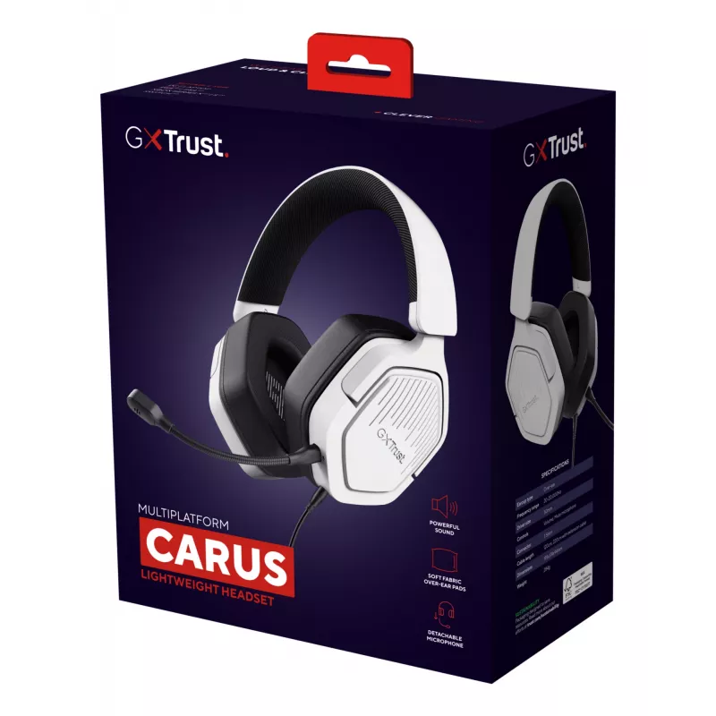 Trust GXT492W Carus austiņas ar vadu, galvas lentes tipa, spēlēm, baltas
