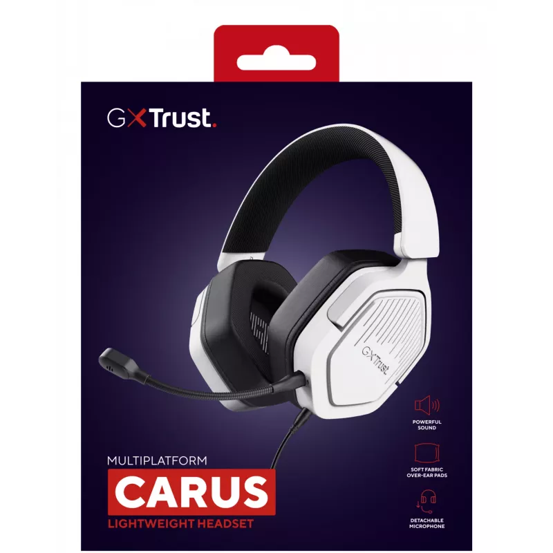 Trust GXT492W Carus austiņas ar vadu, galvas lentes tipa, spēlēm, baltas