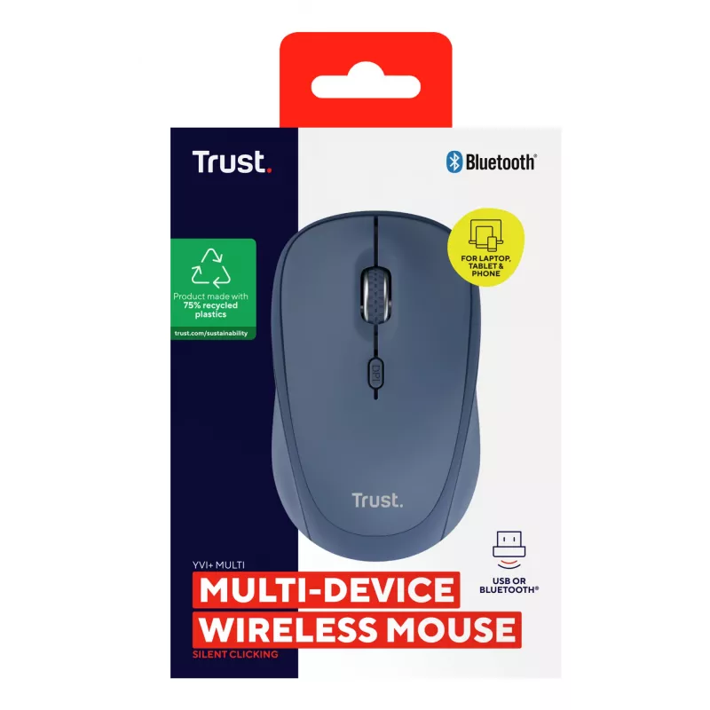 Trust Yvi+ pele Universāla Piemērota abām rokām RF Bezvadu + Bluetooth Optiskā 1600 DPI