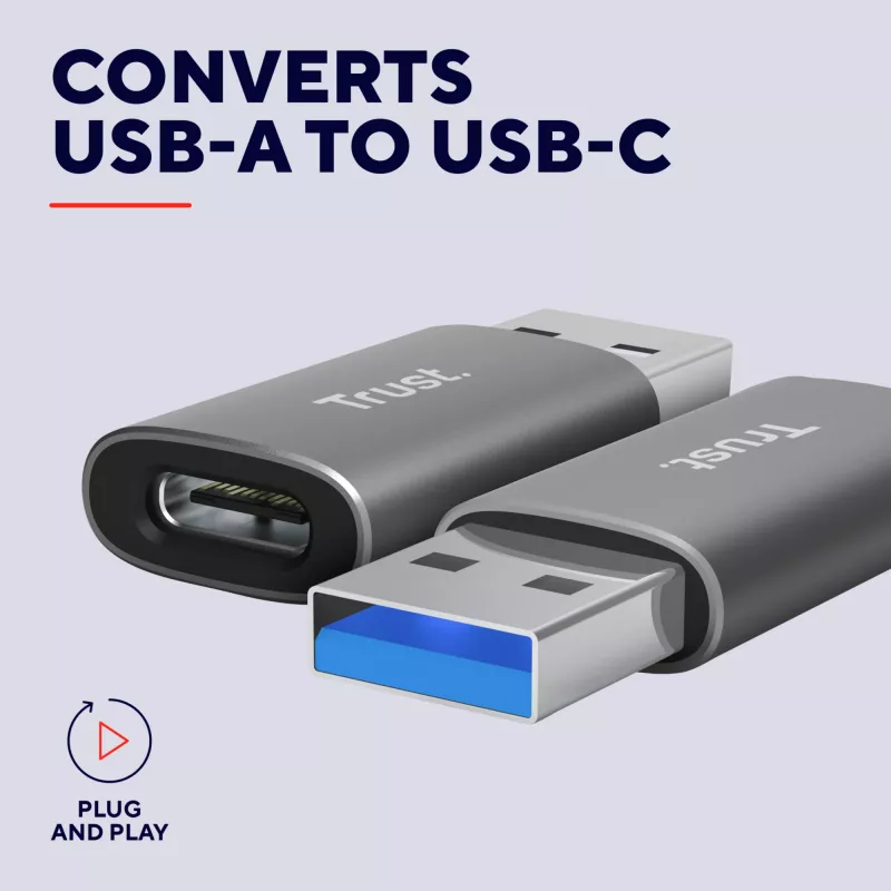 Trust Calyx USB Type-C USB Type-A pelēks savienotājs 1 USB Type-C savienotājs 2 USB Type-A