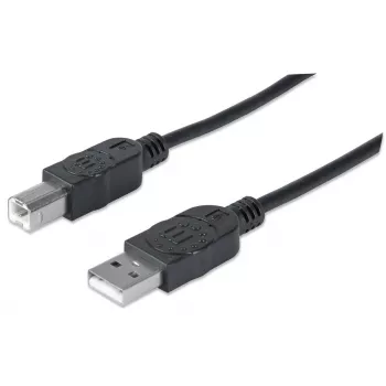 Manhattan USB-A uz USB-B kabelis, 3 m, vīrišķais uz vīrišķo, 480 Mb/s (USB 2.0), Hi-Speed USB, melns, mūža garantija, ekvivalents USB2HAB3M.