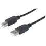 Manhattan USB-A uz USB-B kabelis, 3 m, vīrišķais uz vīrišķo, 480 Mb/s (USB 2.0), Hi-Speed USB, melns, mūža garantija, ekvivalents USB2HAB3M.