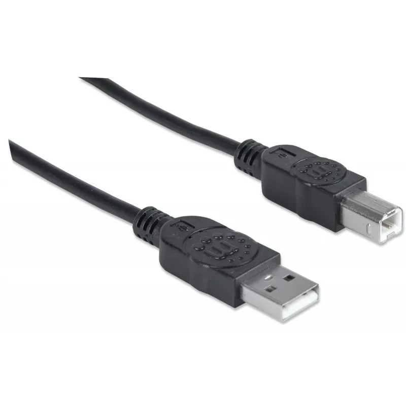 Manhattan USB-A uz USB-B kabelis, 3 m, vīrišķais uz vīrišķo, 480 Mb/s (USB 2.0), Hi-Speed USB, melns, mūža garantija, ekvivalents USB2HAB3M.