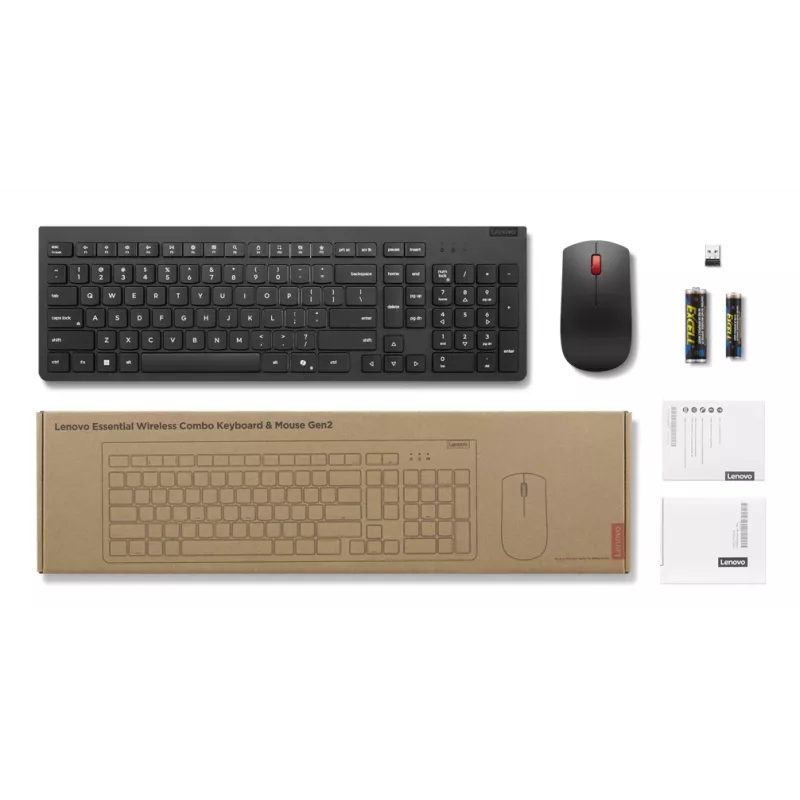 Wireless tastatūra and pele set Lenovo 4X31R64453 — compact layout, USB wireless receiver