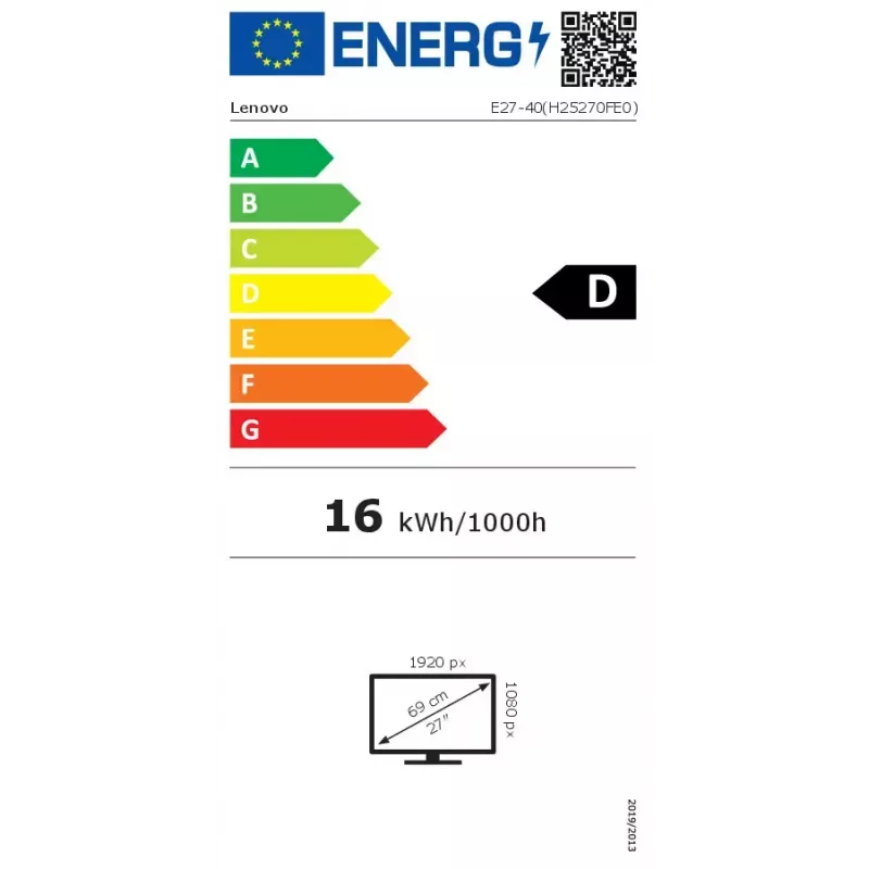 Monitors Lenovo ThinkVision E27-40 27 collu Full HD 1920 x 1080 6 ms
