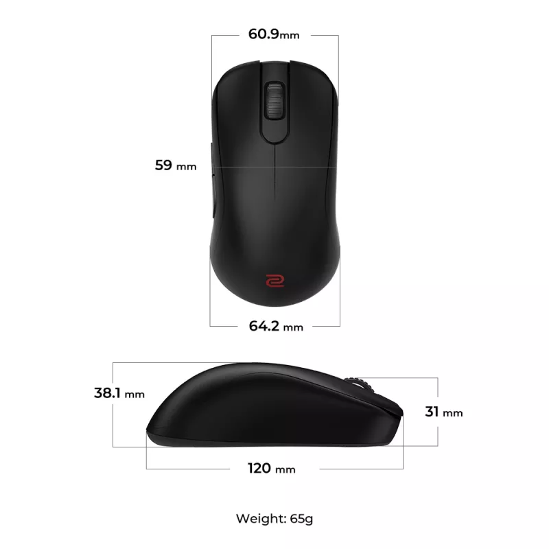 Spēļu pele BenQ ZOWIE S2-DW labročiem RF bezvadu 3200 DPI