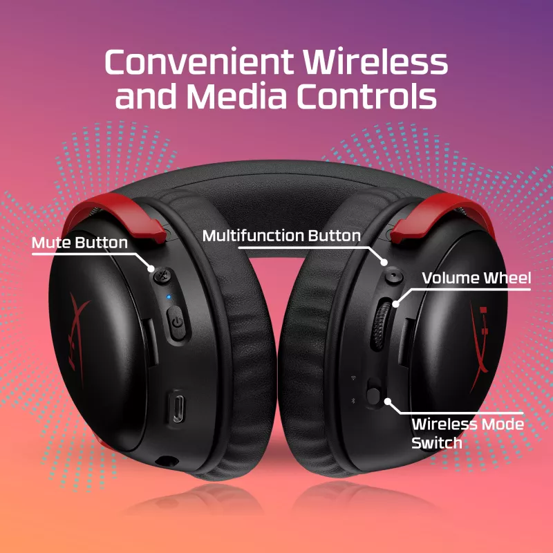 HyperX Cloud III S Wireless - Gaming Headset (Melns-Red), Red, China, Circumaural, Closed, 115 mm, 210 mm
