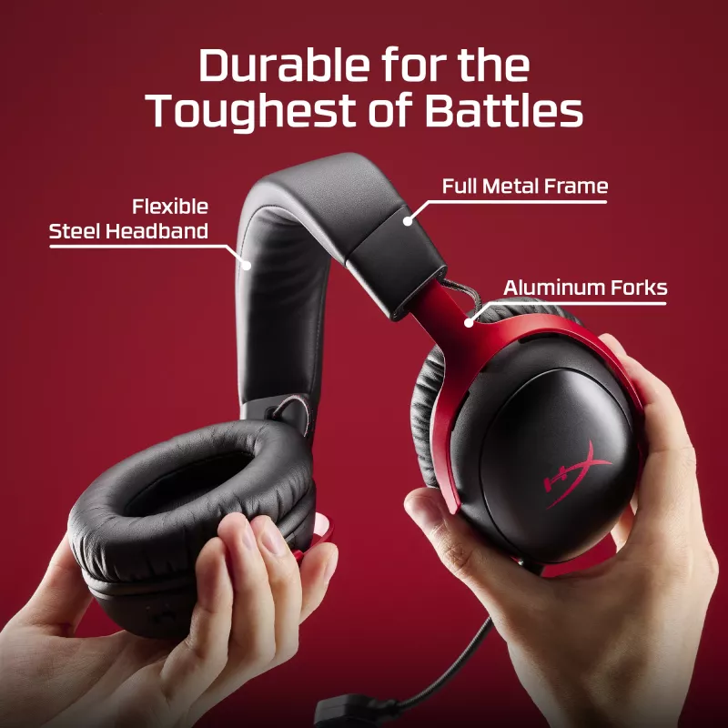 HyperX Cloud III S Wireless - Gaming Headset (Melns-Red), Red, China, Circumaural, Closed, 115 mm, 210 mm