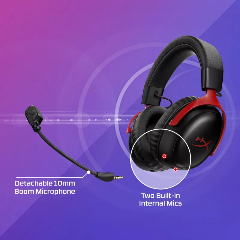 HyperX Cloud III S Wireless - Gaming Headset (Melns-Red), Red, China, Circumaural, Closed, 115 mm, 210 mm