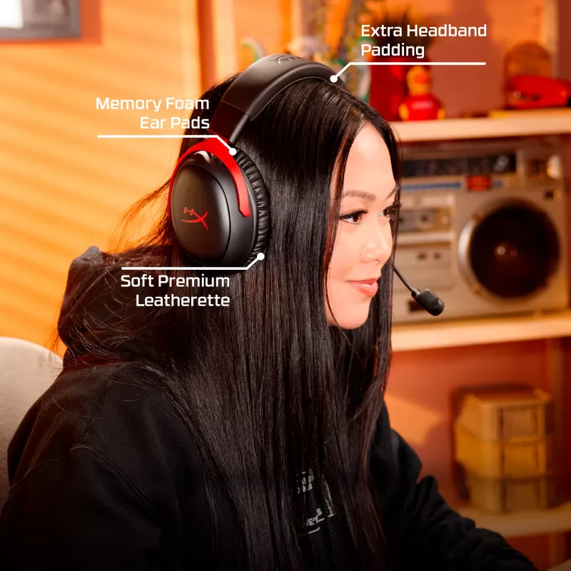 HyperX Cloud III S Wireless - Gaming Headset (Melns-Red), Red, China, Circumaural, Closed, 115 mm, 210 mm