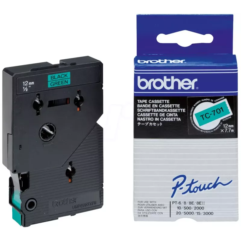 Marķēšanas lente Brother TC701 12mm Melns uz zaļa