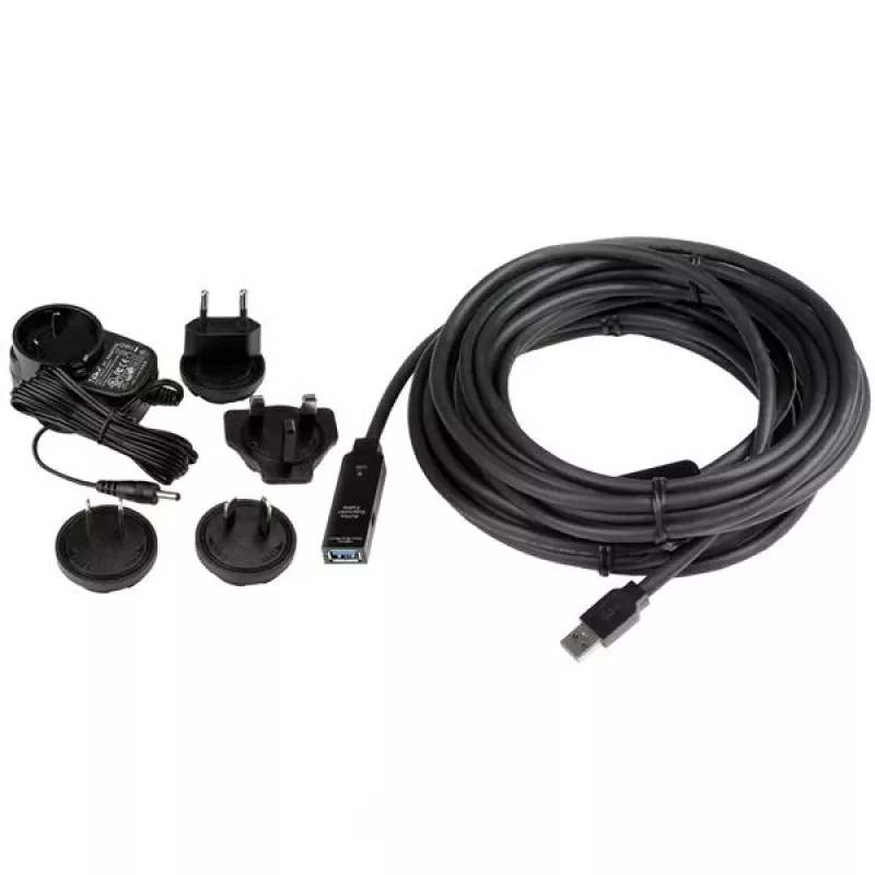 StarTech.com 10m USB 3.0 Active Extension kabelis - M/F, 10 m, USB A, USB A, USB 3.2 Gen 1 (3.1 Gen 1), 5 Gbit/s, Melns