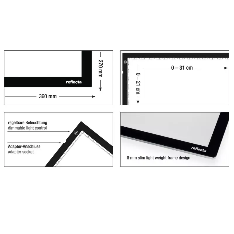 Viena bilžu rāmja Reflecta LED gaismas panelis A4 Super plāns melns 31x21 cm