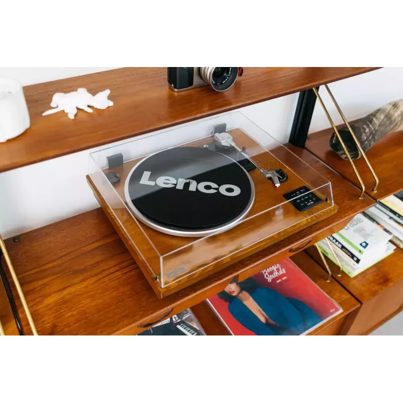 Siksnas piedziņas audio atskaņotājs Lenco LS-55WA, koka krāsā, pusautomātisks, USB un Bluetooth