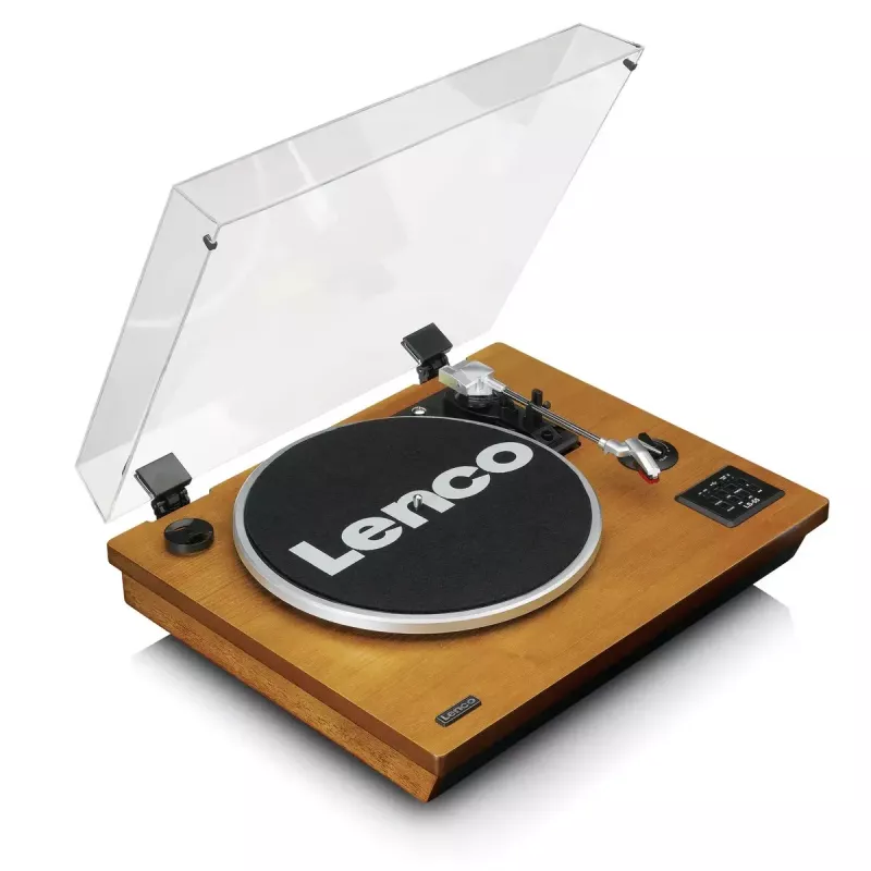 Siksnas piedziņas audio atskaņotājs Lenco LS-55WA, koka krāsā, pusautomātisks, USB un Bluetooth
