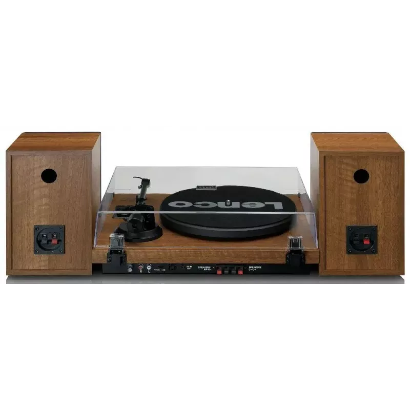 Atskaņotājs Lenco LS-480WD ar iebūvētu pastiprinātāju, Bluetooth, siksnas piedziņu, 33/45 RPM, 2×30W RMS, koka skaļruņi
