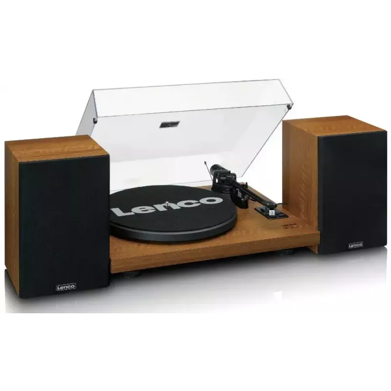 Atskaņotājs Lenco LS-480WD ar iebūvētu pastiprinātāju, Bluetooth, siksnas piedziņu, 33/45 RPM, 2×30W RMS, koka skaļruņi