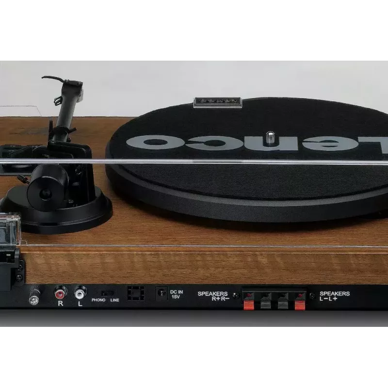 Atskaņotājs Lenco LS-480WD ar iebūvētu pastiprinātāju, Bluetooth, siksnas piedziņu, 33/45 RPM, 2×30W RMS, koka skaļruņi