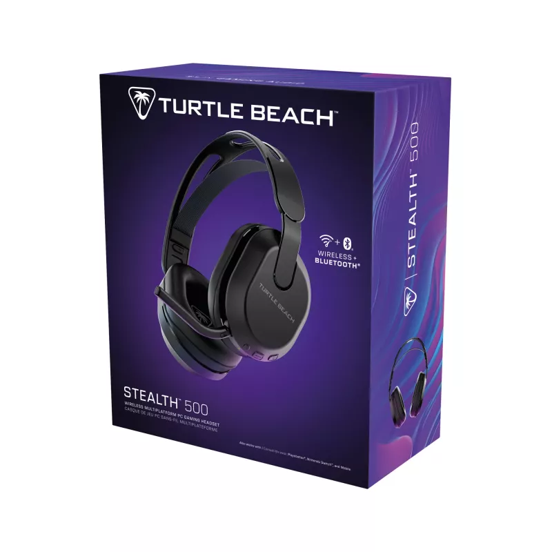Turtle Beach Stealth 500 Melns PC bezvadu spēļu austiņas ar līdz 40 st. akumulatora darbības laiku un Bluetooth — saderīgas ar datoru, PS5, PS4 un mobilajām ierīcēm