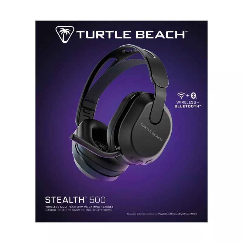Turtle Beach Stealth 500 Melns PC bezvadu spēļu austiņas ar līdz 40 st. akumulatora darbības laiku un Bluetooth — saderīgas ar datoru, PS5, PS4 un mobilajām ierīcēm