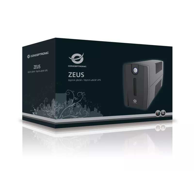 Conceptronic ZEUS 650VA 360W UPS, schuko kontaktligzda, Line-Interactive, 0,65 kVA, 360 W, 220 V, 240 V, 220 V