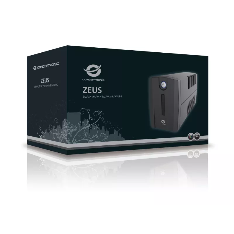 Conceptronic ZEUS 850VA 480W UPS, schuko kontaktligzda, Line-Interactive, 0,85 kVA, 480 W, 220 V, 240 V, 220 V