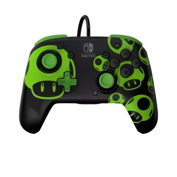Gamepad PDP REMATCH Wired Controller 1-Up Glow in the Dark priekš Nintendo Switch, USB, 3m kabelis, D-pad, Home poga, melns/zaļš