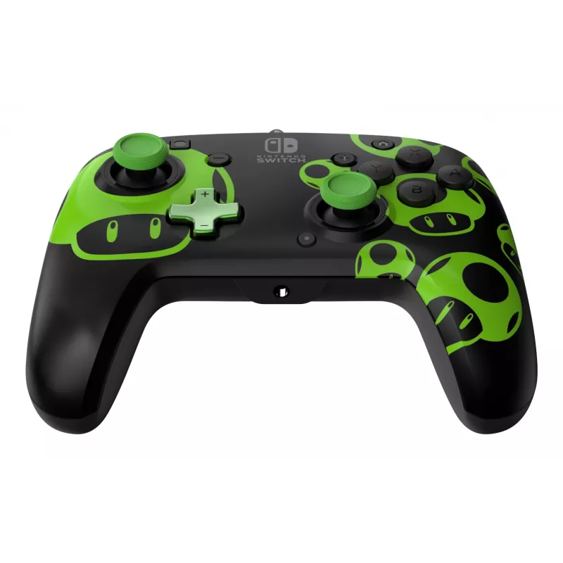 Gamepad PDP REMATCH Wired Controller 1-Up Glow in the Dark priekš Nintendo Switch, USB, 3m kabelis, D-pad, Home poga, melns/zaļš