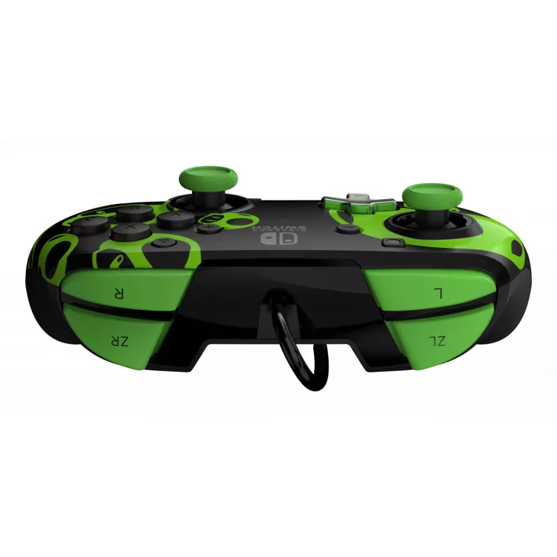Gamepad PDP REMATCH Wired Controller 1-Up Glow in the Dark priekš Nintendo Switch, USB, 3m kabelis, D-pad, Home poga, melns/zaļš