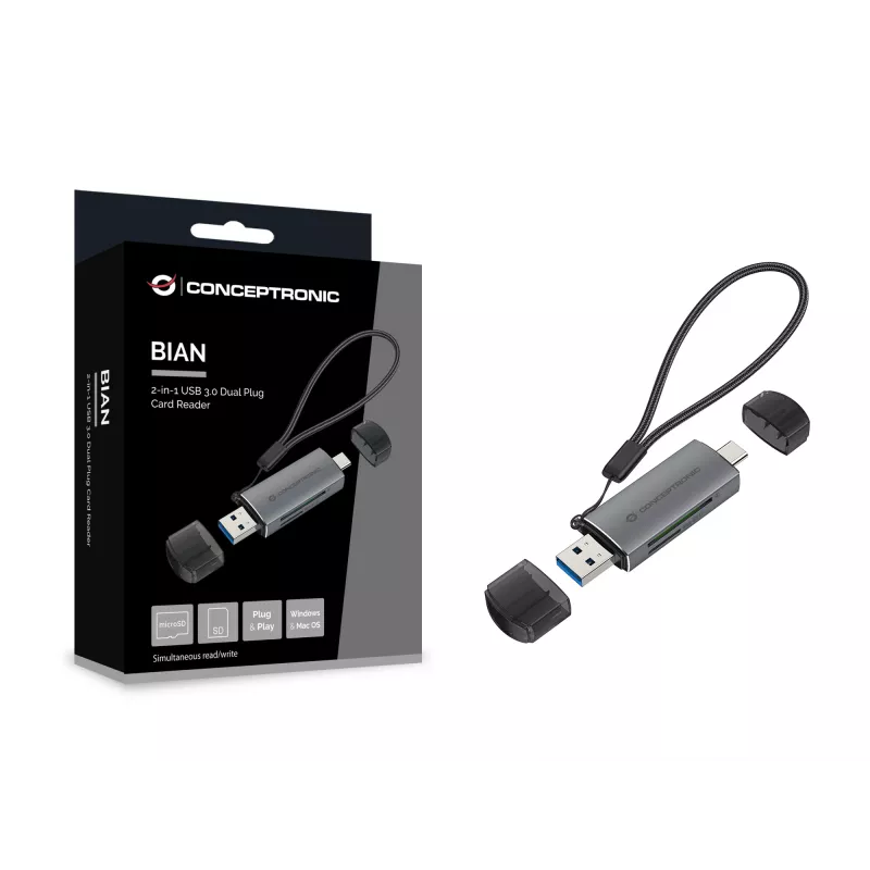 Conceptronic BIAN05G 2-in-1 USB 3.0 Dual Plug karšu lasītājs, SD/MicroSD 3.0, UHS-I