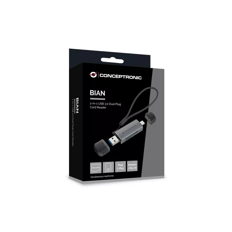 Conceptronic BIAN05G 2-in-1 USB 3.0 Dual Plug karšu lasītājs, SD/MicroSD 3.0, UHS-I