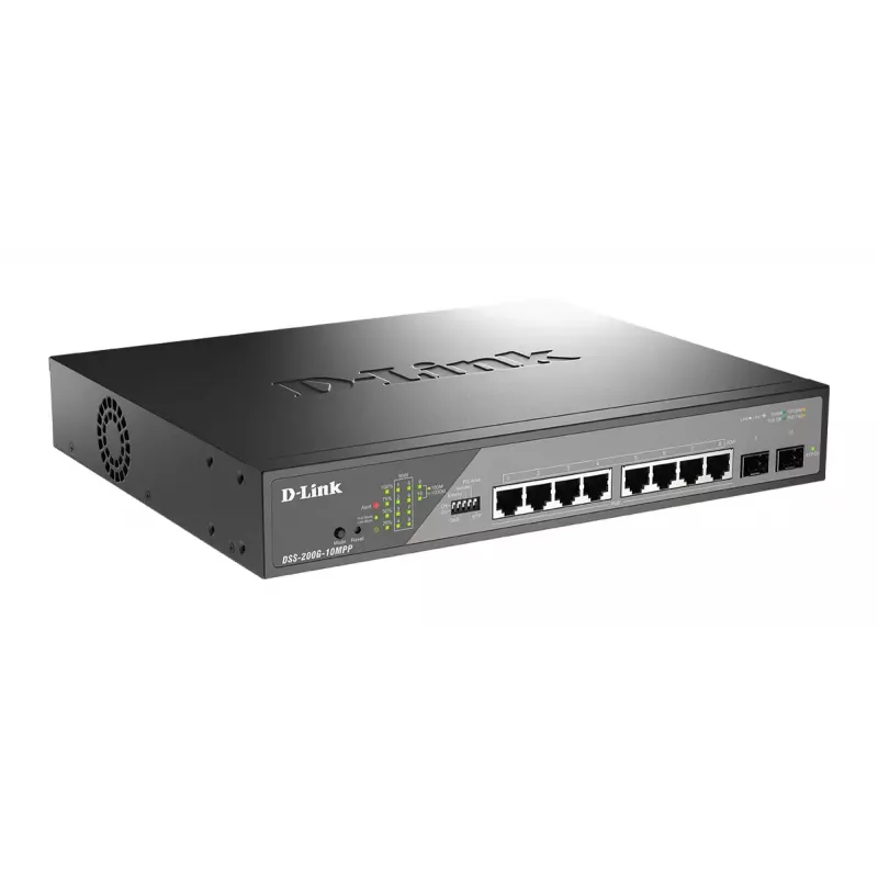 D-Link DSS-200G-10MPP tīkla slēdzis, pārvaldāms L2 Gigabit Ethernet (10/100/1000) Power over Ethernet (PoE) 1U, melns, pelēks