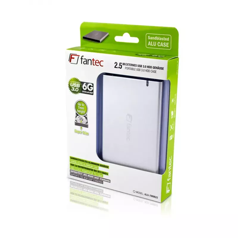 HDD/SSD korpuss Fantec ALU7MMU3 sudraba krāsā 2,5 collas