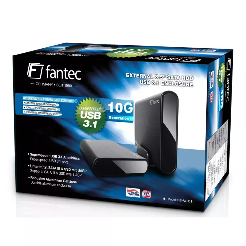 HDD korpuss Fantec DB-ALU31 melns 3,5 collas